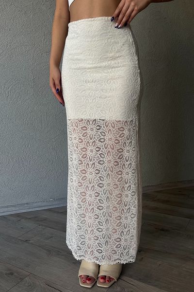Seda Yalçın Atelier Long Ecru Skirt - Lace Detailed