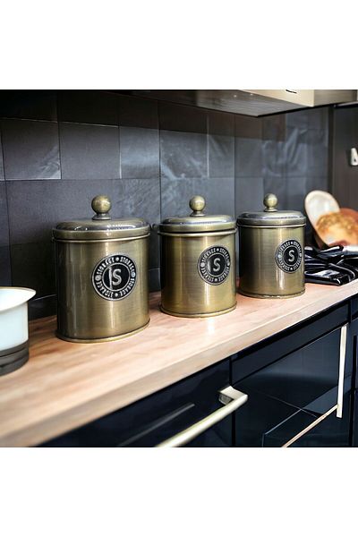 LUCKYHOMES 12x10cm 3-Piece Tea Sugar Coffee Jar, Galvanized 3-Piece Storage Container, Galvanized Spice Jar 3 Pieces 1301