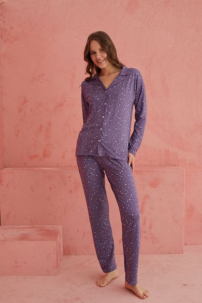 ELİTOL Lilac Star Pattern - Bamboo Fabric Long Sleeve Pajamas Set