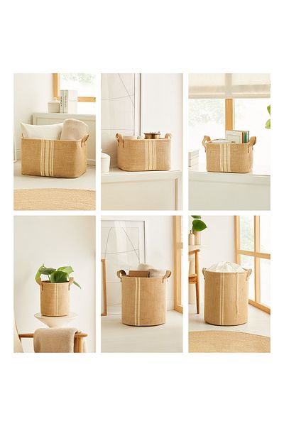 Ocean Home Textile Σετ 6 γιούτα, ντουλάπι Πλυντήριο ρούχων Παιδικό δωμάτιο οργάνωσης παιχνιδιών Πτυσσόμενο καλάθι αποθήκευσης