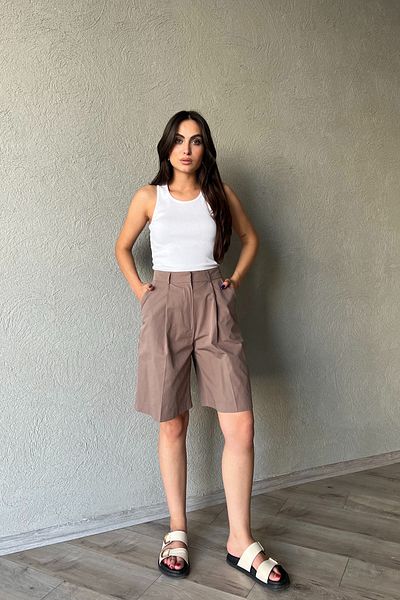 Seda Yalçın Atelier Single Pleat BrownBermudaShorts