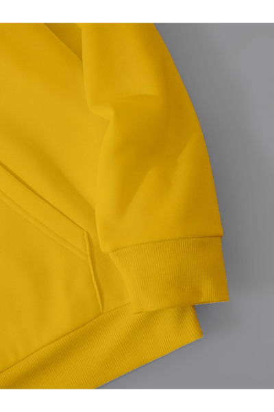 Harmandar Κίτρινη τσέπη καγκουρό - Φούτερ με κουκούλα 3 κλωστών χωρίς στάμπα