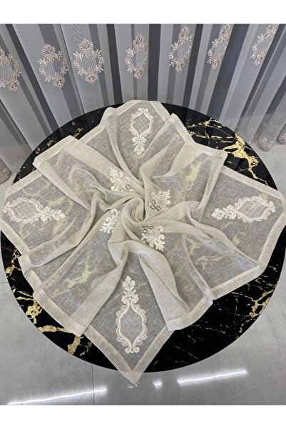 Guzcahome 90×90cm Düz Keten Dokuma Özel Nakış Işlemeli Doğal Kumaş Otantik Se...