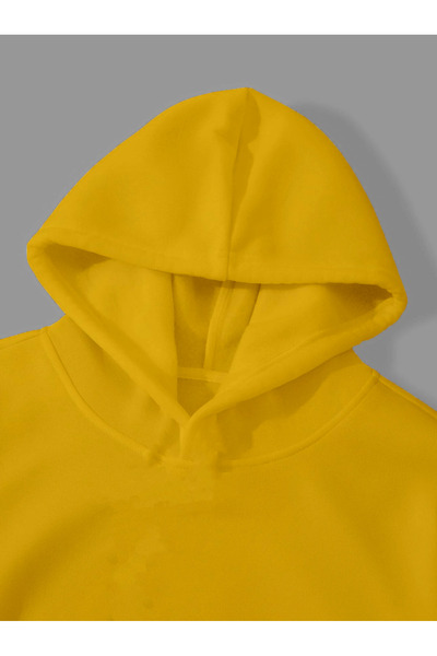 Harmandar Κίτρινη τσέπη καγκουρό - Φούτερ με κουκούλα 3 κλωστών χωρίς στάμπα