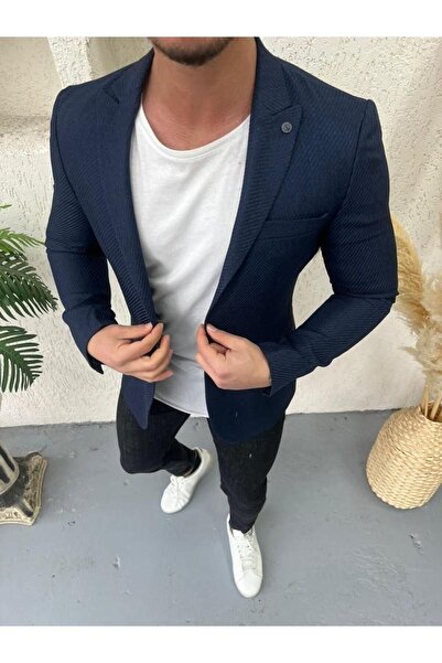 leonmen Italyan Stil Erkek Slim Fit Yün Blazer Tek Ceket