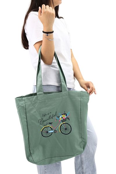 ICONE BAG Geantă tote pentru femei cu imprimeu verde pentru biciclete cu volum mare - pentru mână și umăr