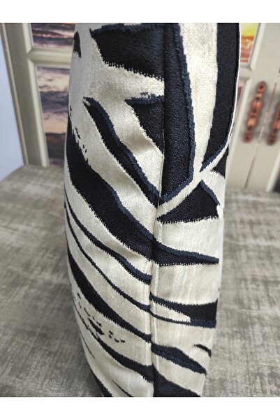Evcimenhome New Product Velvet Cushion Cover 43Cmx43Cm Palm Ecru Color: Black over Beige
