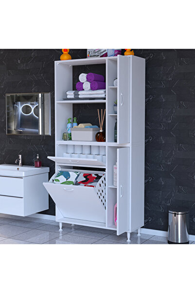 Modilayn Mutfak Dolabı Sepetli Kirli Camasır Dolabı Banyo Dolabı 5 Raflı Cok Amaclı Dolap