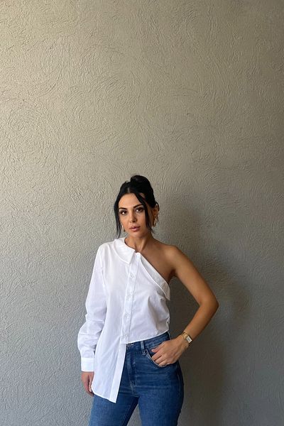 Seda Yalçın Atelier Single Shoulder White Asymmetrical Shirt