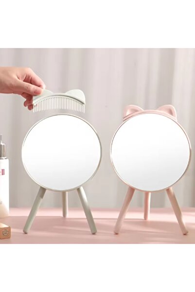 gaman Masaüstü Dekoratif Sevimli Kedi Kulaklı Makyaj Aynası Su Yeşili Prenses...