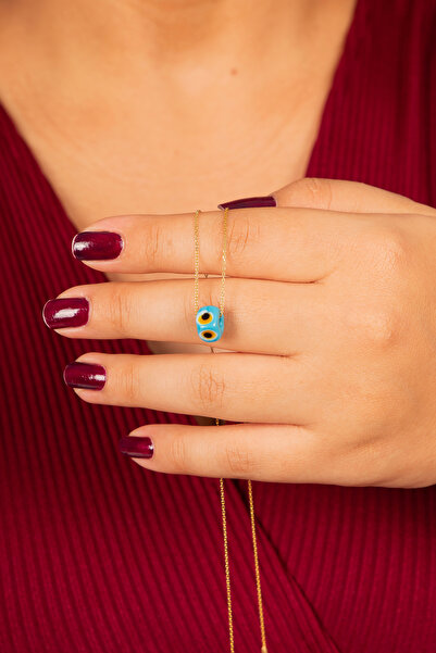 klas gümüş Gümüş El İşi Açık Mavi Nazar Boncuklu Gold Kolye