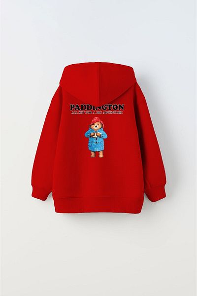 The Champ Clothing Детски суитшърт с качулка и качулка от полар с букви Падингтън и щампована червена унисекс суичър