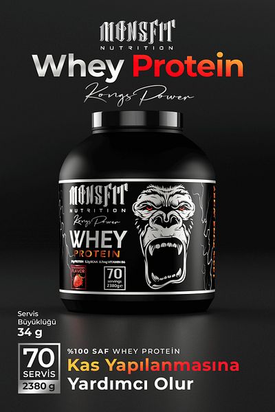 MONSFİT Whey Protein - 2.380 G (70 Serve) Helps Muscle Building (Strawberry Flavor)