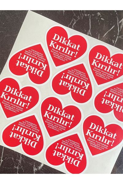 Hayal.kirtasiyesi Attention fragile shipping label 7 cm 20 pieces, heart cut shipping sticker, warning sticker