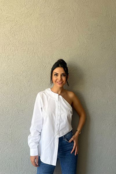 Seda Yalçın Atelier Single Shoulder White Asymmetrical Shirt