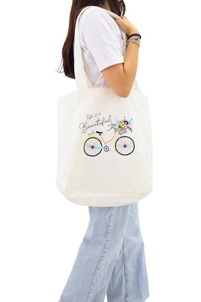 ICONE BAG Geantă tote pentru femei cu imprimeu alb pentru biciclete cu volum mare