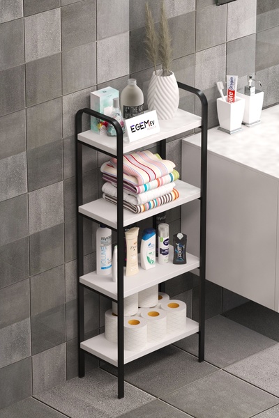 EGEMEV Banyo Düzenleyici Mutfak Rafı Banyo Dolabı Çok Amaçlı Dolap 4 Katlı Metal Mutfak Düzenleyici