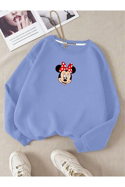 BENROMA Unisex Oversize φούτερ - Crew Neck, Φιόγκος και στάμπα χαρακτήρων