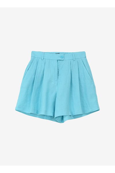 Sisley Light Blue Women's High Waisted Wide Fit Linen Shorts 4Aghl9013