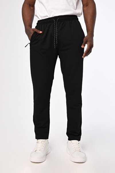 Giymoda Ανδρικές τσέπες με φερμουάρ σε ίσιο πόδι φούτερ μαύρο