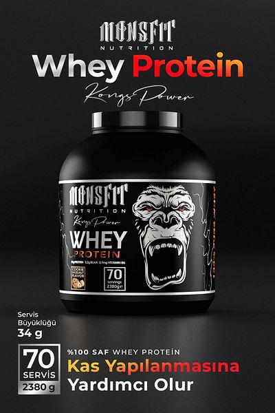 MONSFİT Whey Protein 2.380 g (70 Servings) - Helps Muscle Building (Hazelnut Cookie Flavor)