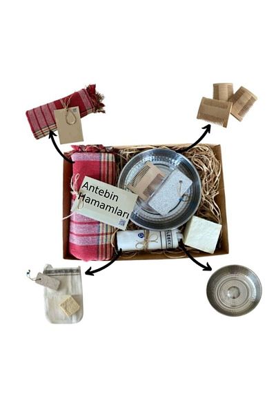 Yalı çapkını 6-Piece Bathroom Accessory Set Peshtemal-copper Bath Tassel-silk Pouch-pimice Stone-Bumbrella Comb-greasy Soap