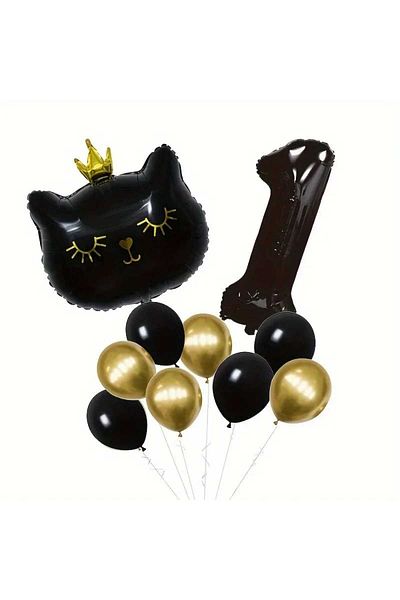 DÜVENCİ TİCARET Black Cat Balloon Set with Age Balloons