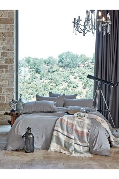 Dantela Shine & Gloria Müslin Yatak Örtüsü Ve Nevresim Takımı Lastikli Çarşaflı 4 Yastıklı