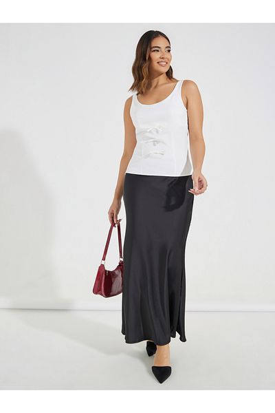 Styli Solid Sleeveless Top with Front Bow Detail