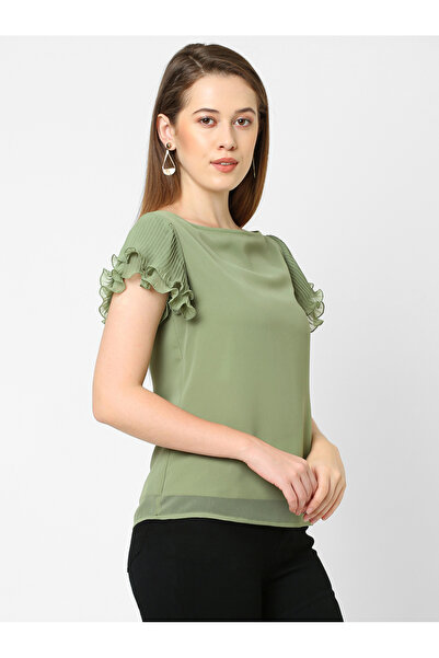 Mish By Styli Layered Plisse Sleeves Georgette Top