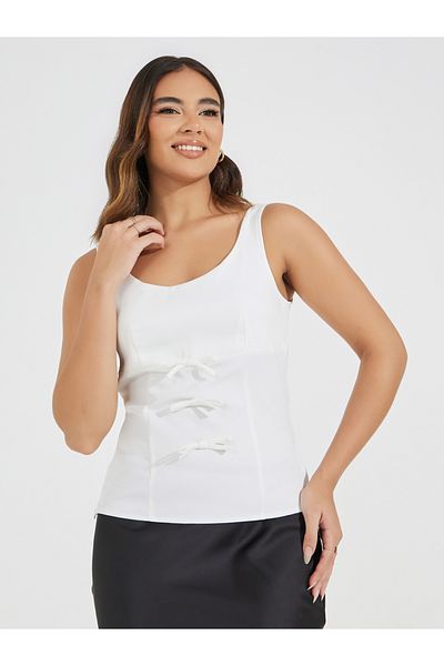 Styli Solid Sleeveless Top with Front Bow Detail