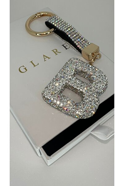 GLARE JEWELRY Zirkon Taşlı Simli Lüks B Harf Anahtarlık