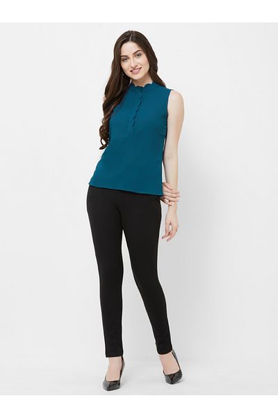 Mish By Styli Scalloped Edge Solid Shirt Style Top