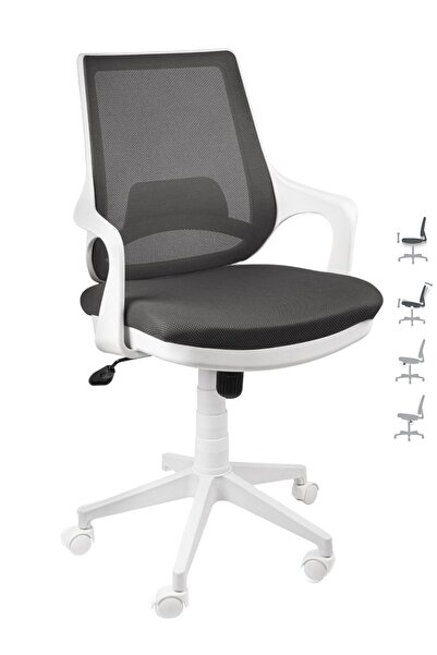 AULE Beyaz Çalışma Koltuğu, Çalışma Sandalyesi, Ofis Sandalyesi, Bilgisayar Koltuğu - Anrasit Kumaş