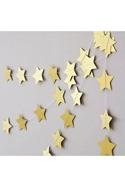 FOKUL Gold Altın Yıldız Asmalı Süs 4 metre Gold İpli Yıldız Süs Dekoratif Süsleme
