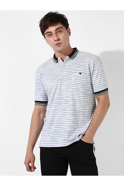 Campus Sutra By Styli Striped Regular Fit Polo with Patch Pocket