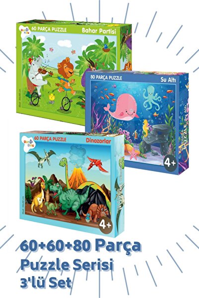 Bonkido 3 'lü Puzzle Set - 60, 60 Ve 80 Parça Puzzle 4+yaş