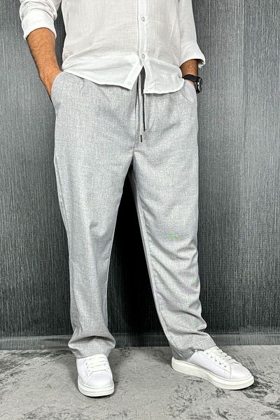 CW Casualwear Gray Linen Baggy Pants - Men's Summer Elastic Waist Fabric