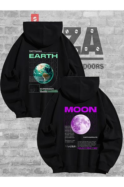 Joza Outdoors Hanorac cu glugă cu imprimeu Lover Earth and Moon pentru bărbați și femei Set de 2