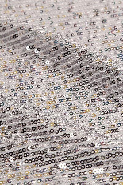 Kumaş Deposu Sıralı Payetli Gri Abiye Örme Kumaş