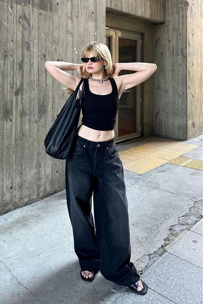 Bases Baggy Cut Black Loose Jeans - Pale Effect