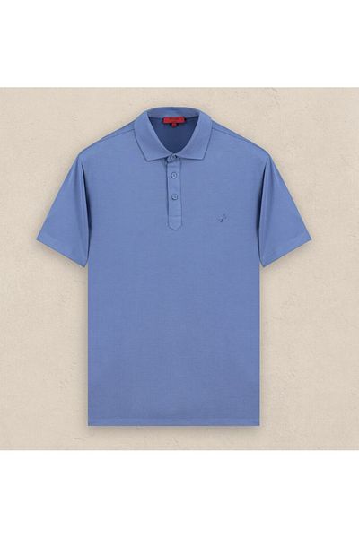 Sarar Tricou modal albastru cu gât polo