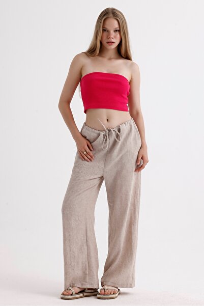 MD trend Linen Suit - Spanish Sleeve, Belted Jacket and Lace-up Palazzo Trousers