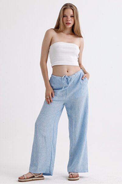 MD trend Linen Suit - Spanish Sleeve, Belted Jacket and Lace-up Palazzo Trousers