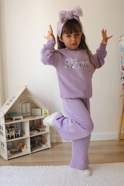 endudu Girl's Spanish Printed Cotton Sweatshirt and Wide Leg Top-bottom Set