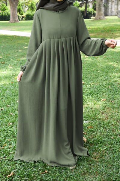 Ns nowascarf Πλισέ με φερμουάρ Aerobin ύφασμα Hijab Ferace/Φόρεμα Χακί Πράσινο