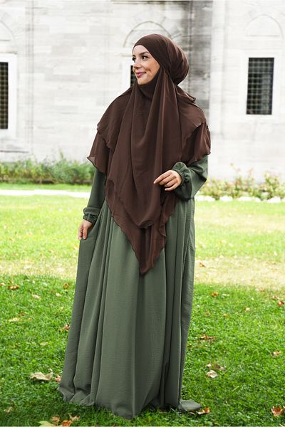 Ns nowascarf Πλισέ με φερμουάρ Aerobin ύφασμα Hijab Ferace/Φόρεμα Χακί Πράσινο