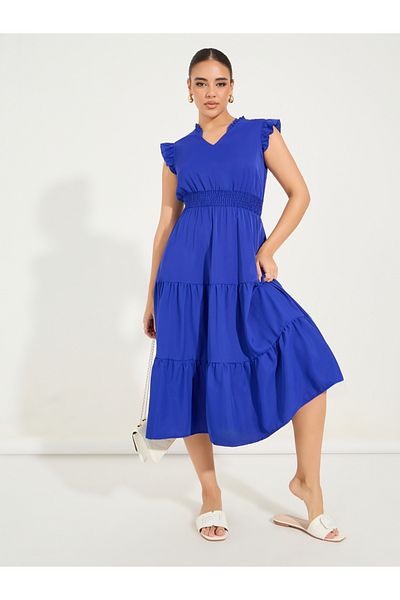Styli Sleeveless Tiered Midi Dress with Ruffled Detail