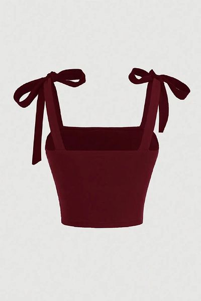 World Fashion Trends Wft5023b - Wide Strap Bow Crop Blouse