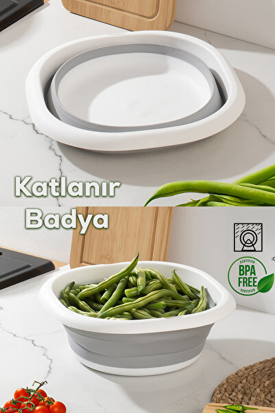 Porsima 698 Çok Amaçlı Katlanır Badya Akordiyon Leğen- 3 Litre Beyaz Gri